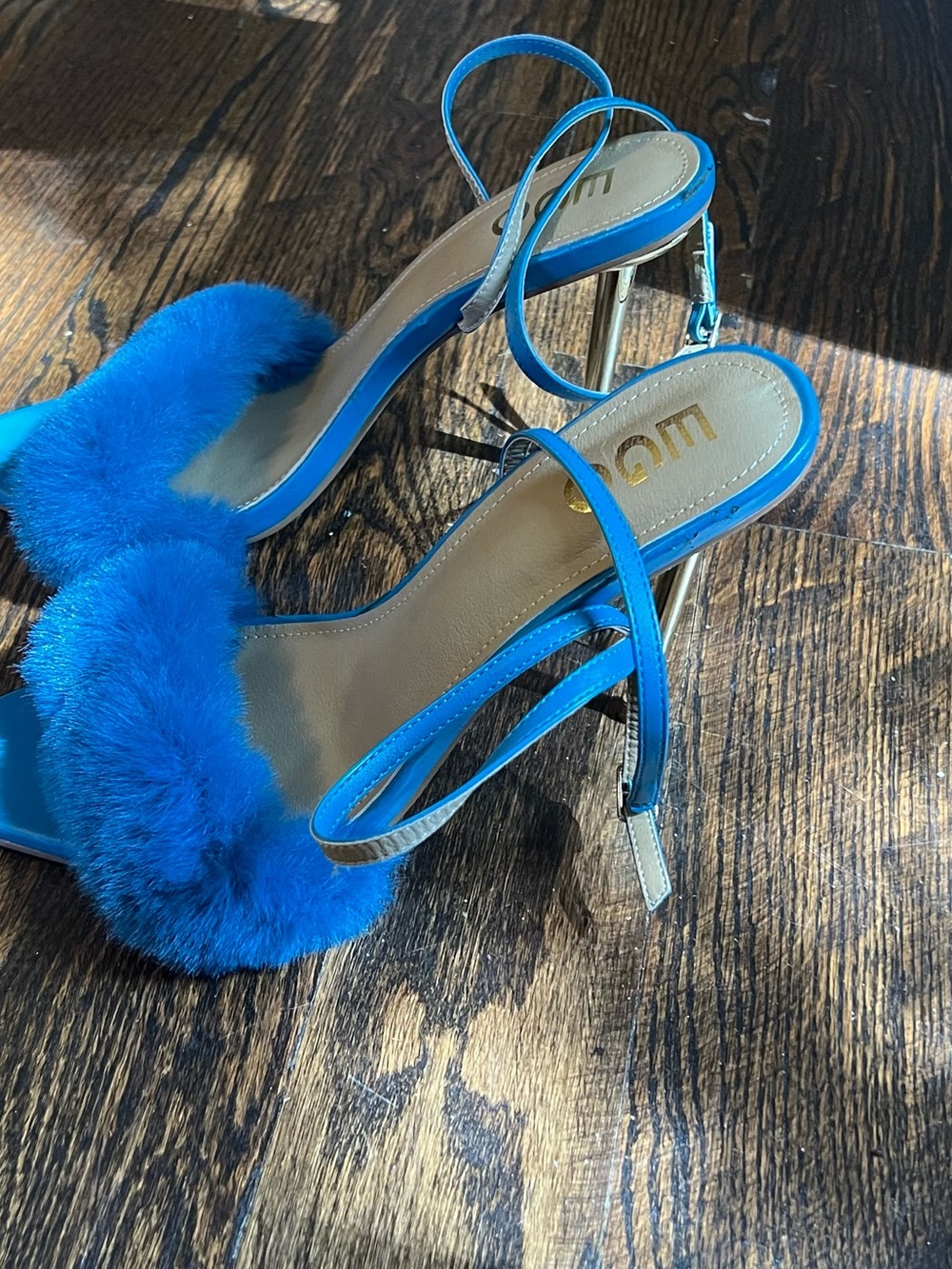 Electric Blue Faux-Fur Slingback Heels